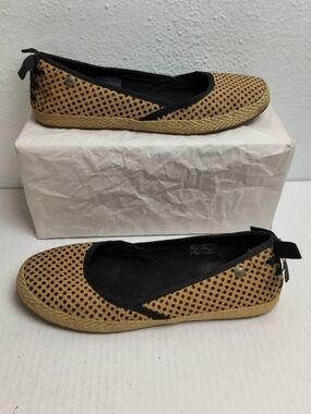 UGG Indah 8 Tan Polka Dot Espadrilles Flat Shoes Burlap Genuine Sheepskin